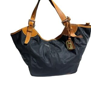Dooney & Bourke Black Nylon Shoulder Bag Y2K‎ Vintage Leather Trim Duck Logo